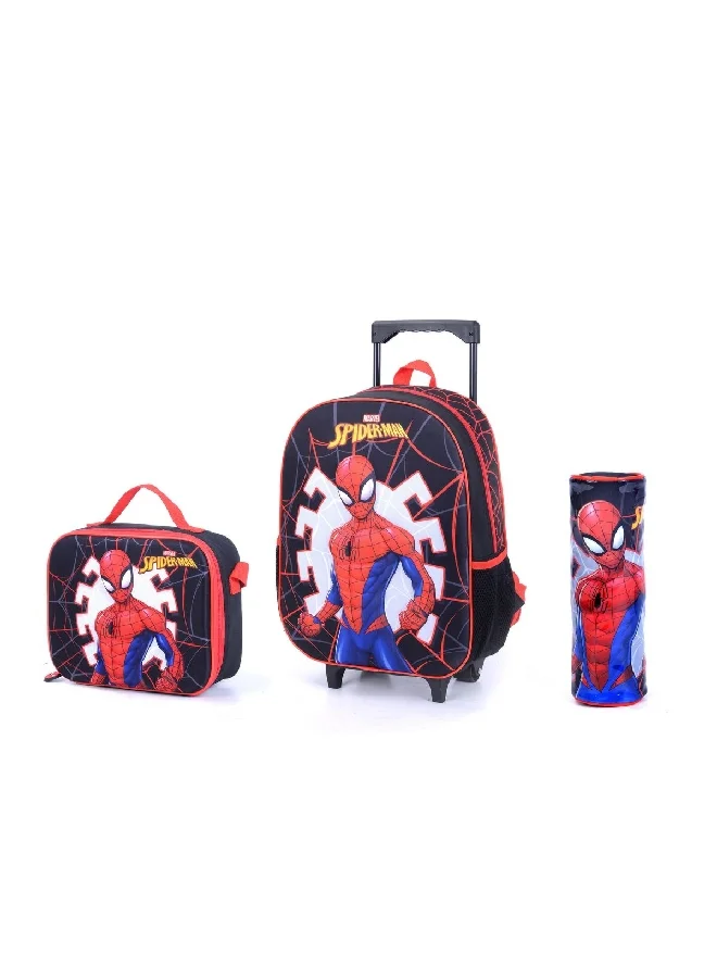 MARVEL 3-Piece Spiderman Printed Zipper Closure Telescopic Handle Trolley Backpack Set Multicolour 14 x 30 x 30 cm FKEVA16-3204
